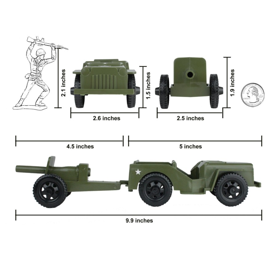 Era Tim Mee | Timmee Combat Patrol Willys & Artillery Olive Green 4Pc Playset Usa Made