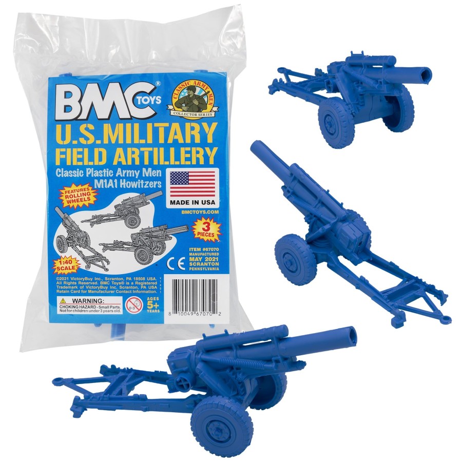 Era BMC Toys | Bmc Classic Marx Us Military Howitzers Blue 3Pc Plastic Army Men Field Artillery