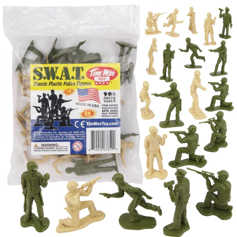 Era Tim Mee | Tim Mee Toy Swat Plastic Army Men-24 Tan & Od Green Police Figures Us Made