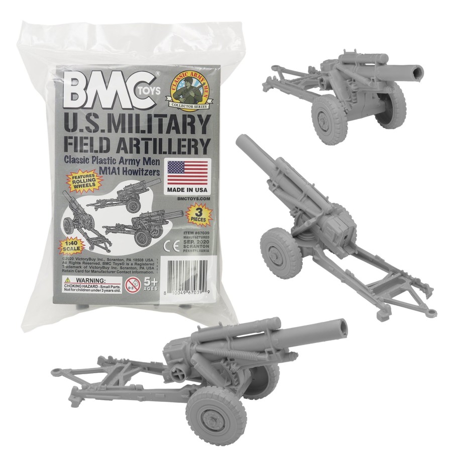 Era BMC Toys | Bmc Classic Marx Us Military Howitzers Gray 3Pc Plastic Army Men Field Artillery