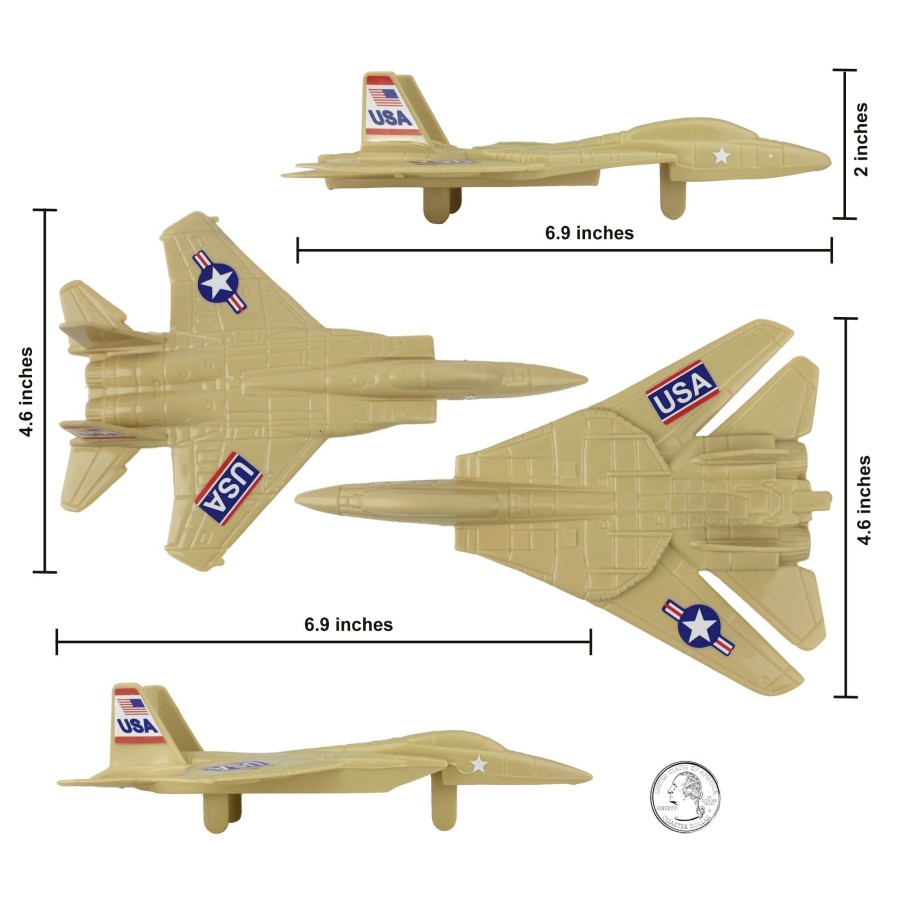 Era Tim Mee | Timmee Plastic Army Men Combat Fighter Jets-4Pc Tan Airplanes Made In Usa