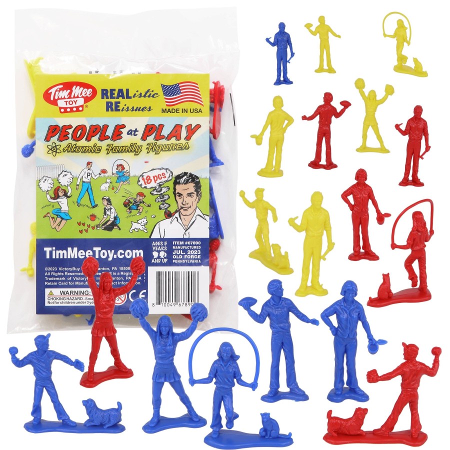 Era Tim Mee | Tim Mee People Play Figures-Yellow, Red, & Blue 18Pc Playset-Made In Usa