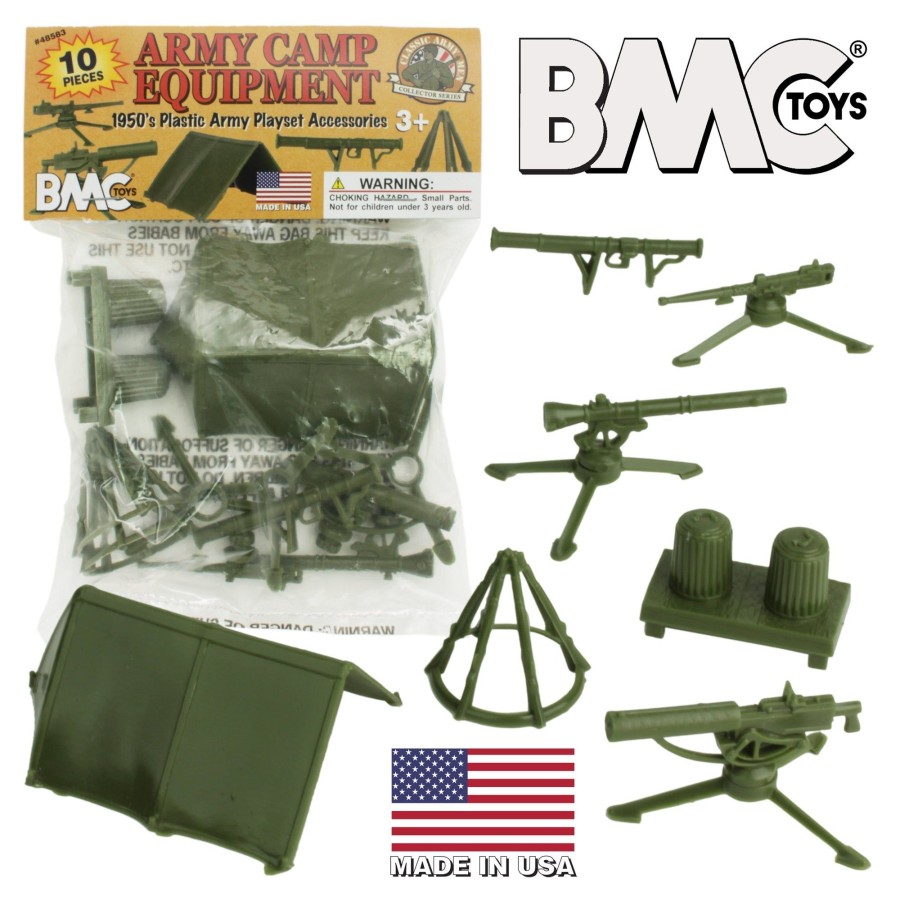 Era BMC Toys | Bmc Classic Plastic Army Men Camp Equipment-10Pc Tents And Guns-Made In Usa