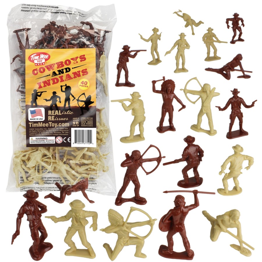 Era Tim Mee | Timmee Cowboys And Indians Plastic Figures-40Pc Playset-Made In Usa