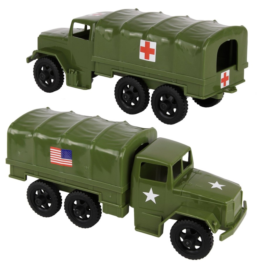 Era Tim Mee | Timmee Plastic Army Men Trucks-Od Green M34 Deuce And A Half Cargo Vehicles Us Made