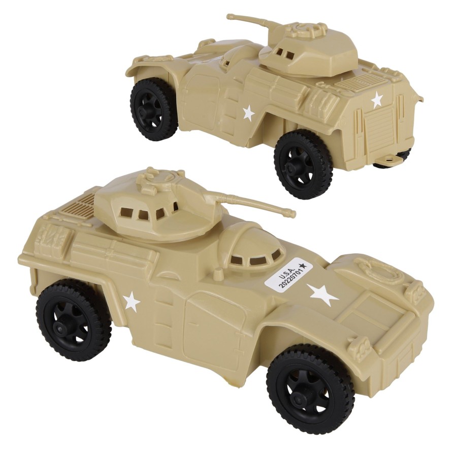 Era Tim Mee | Timmee Recon Patrol Armored Cars-Tan Plastic Army Men Scout Vehicles