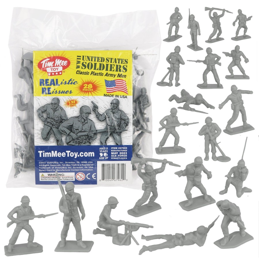 Era Tim Mee | Tim Mee Toy Plastic Army Men-28Pc Gray Ww2 Soldier Figures-Made In Usa