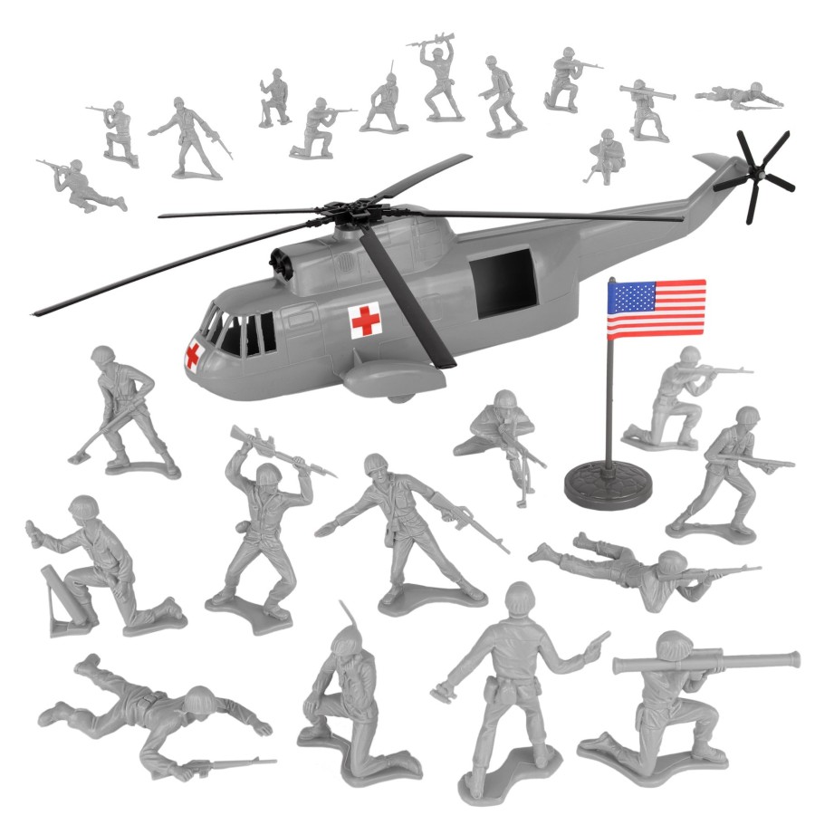 Era Tim Mee | Timmee Plastic Army Men Helicopter Playset-Gray 26Pc Made In Usa