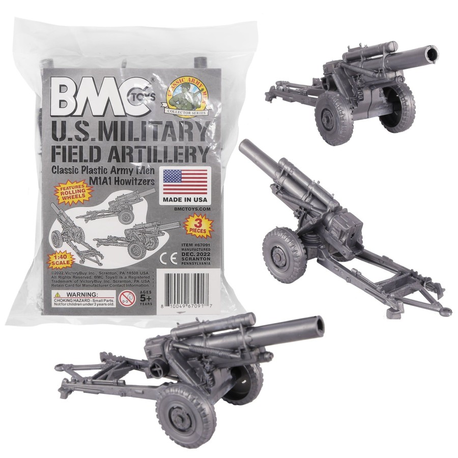 Era BMC Toys | Bmc Classic Marx Us Military Howitzers Silver-Gray 3Pc Plastic Army Men Field Artillery