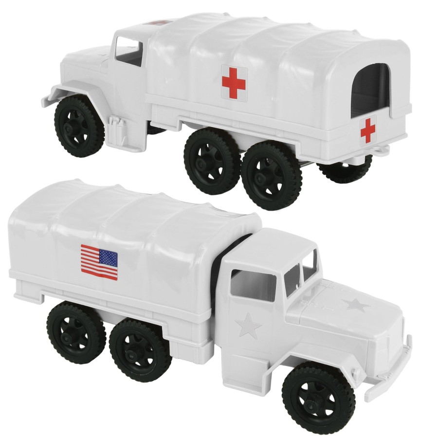 Era Tim Mee | Timmee Plastic Army Men Trucks-White M34 Deuce And A Half Cargo Vehicles Us Made