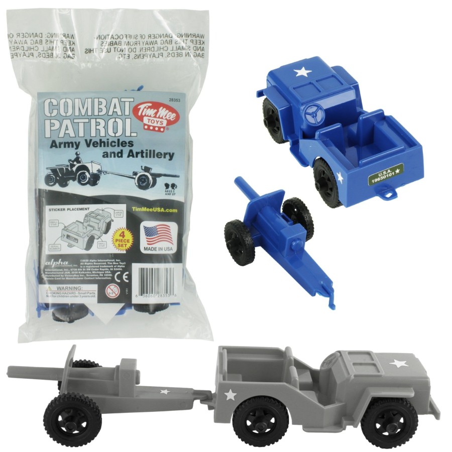 Era Tim Mee | Timmee Combat Patrol Willys & Artillery-Blue & Gray 4Pc Playset Usa Made