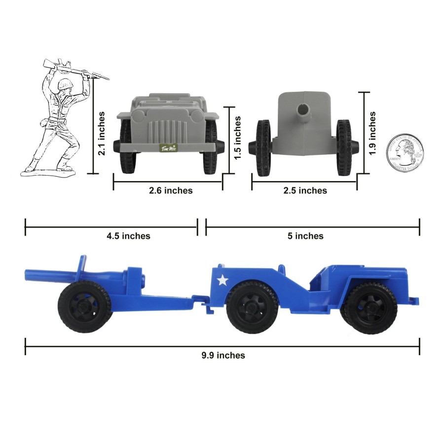 Era Tim Mee | Timmee Combat Patrol Willys & Artillery-Blue & Gray 4Pc Playset Usa Made