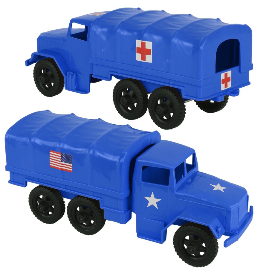 Era Tim Mee | Timmee Plastic Army Men Trucks-Blue M34 Deuce And A Half Cargo Vehicles Us Made