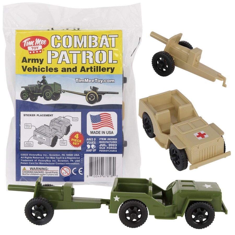 Era Tim Mee | Timmee Combat Patrol Willys & Artillery-Tan & Od Green 4Pc Playset Usa Made