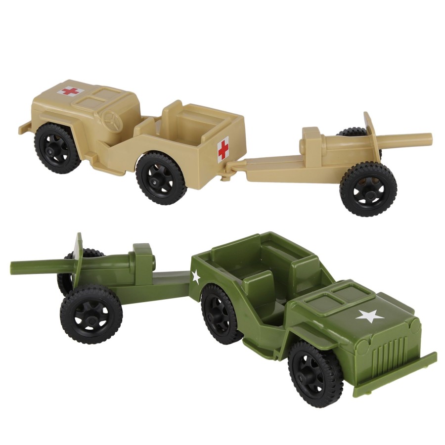 Era Tim Mee | Timmee Combat Patrol Willys & Artillery-Tan & Od Green 4Pc Playset Usa Made