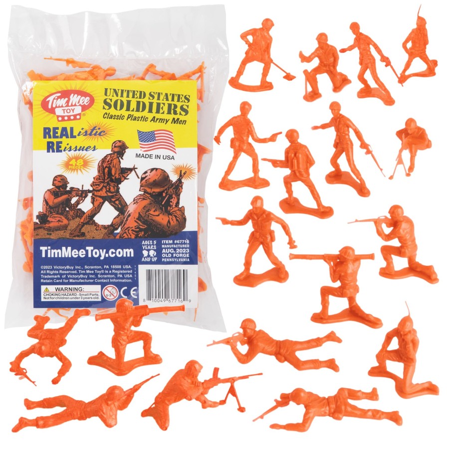 Era Tim Mee | Timmee Plastic Army Men-Orange 48Pc Toy Soldier Figures-Made In Usa