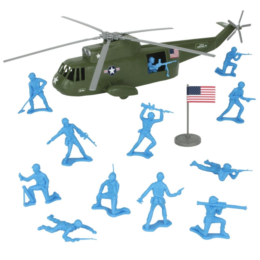 Era Tim Mee | Timmee Plastic Army Men Helicopter Playset-Olive Green 26Pc Made In Usa