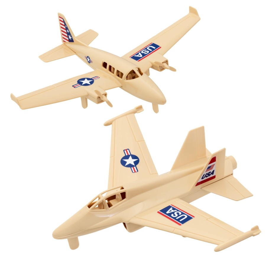 Era Tim Mee | Timmee Prop Plane And Fighter Jet-2Pc Tan Plastic Army Men Air Support Us Made