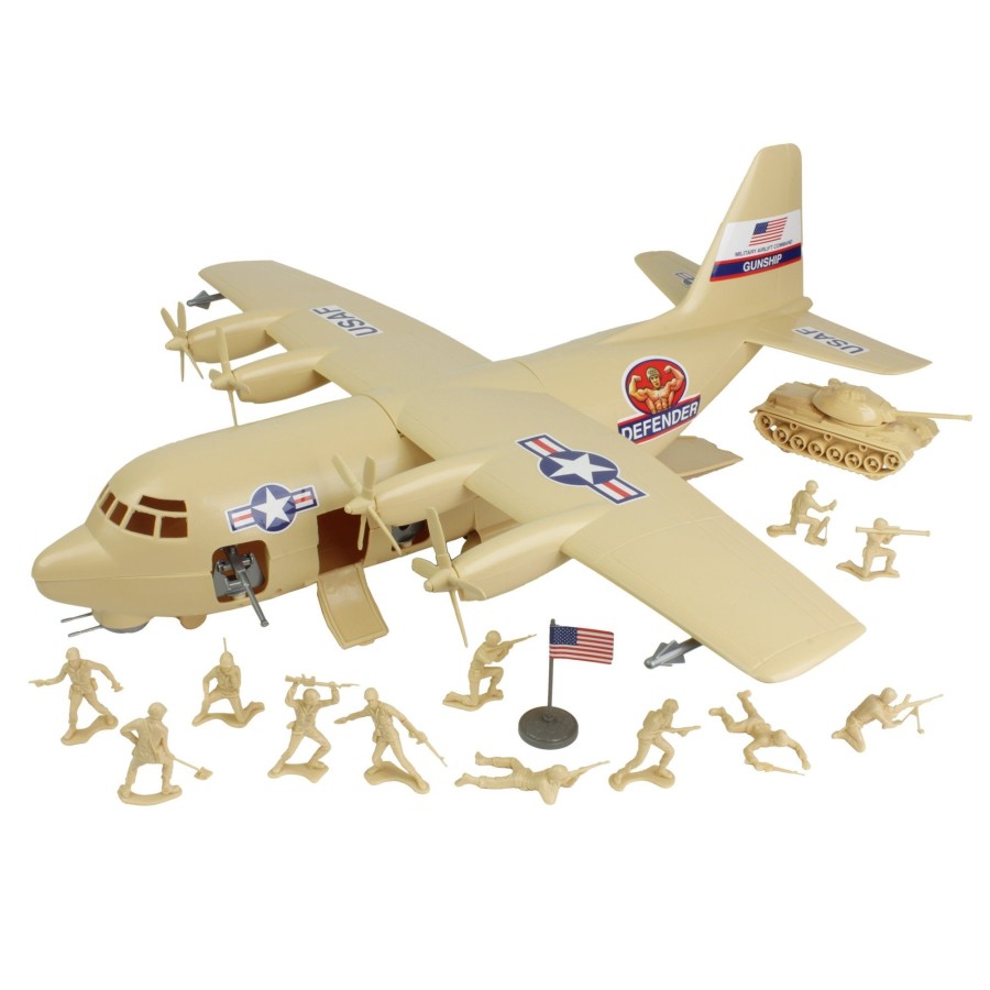 Era Tim Mee | Timmee Plastic Army Men C130 Playset-Desert Tan 27Pc Giant Military Airplane Us Made