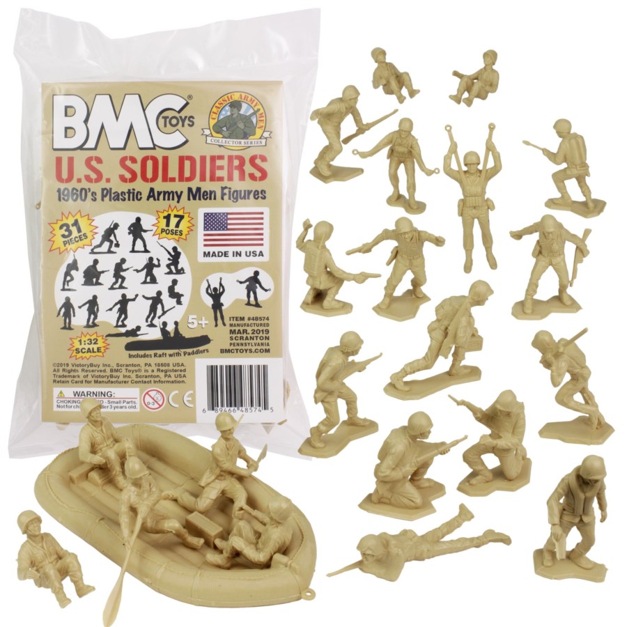 Era BMC Toys | Bmc Marx Plastic Army Men Us Soldiers-Tan 31Pc Ww2 Figures-Made In Usa