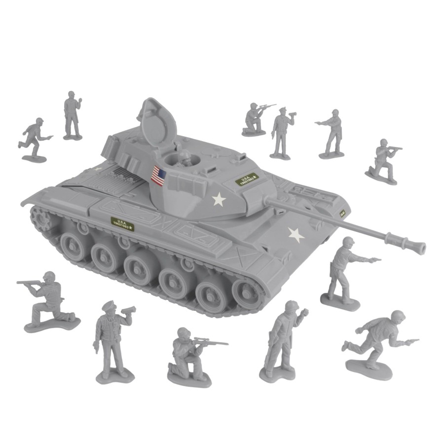 Era Tim Mee | Tim Mee Toy Walker Bulldog Tank Playset- Gray 13Pc-Made In Usa