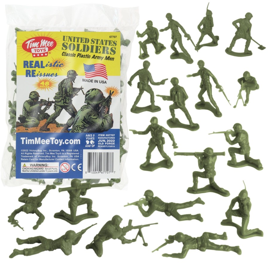 Era Tim Mee | Timmee Plastic Army Men-Od Green 48Pc Toy Soldier Figures-Made In Usa