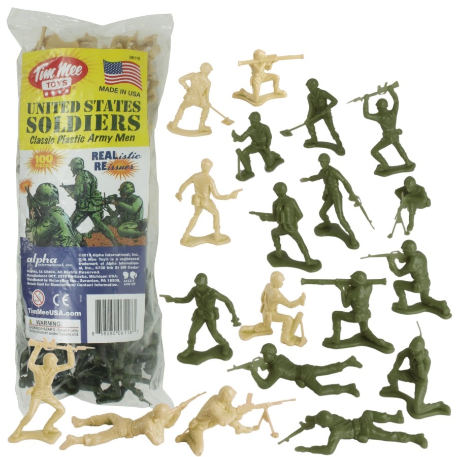 Era Tim Mee | Timmee Plastic Army Men: Green Vs Tan 100Pc Toy Soldier Figures-Made In Usa