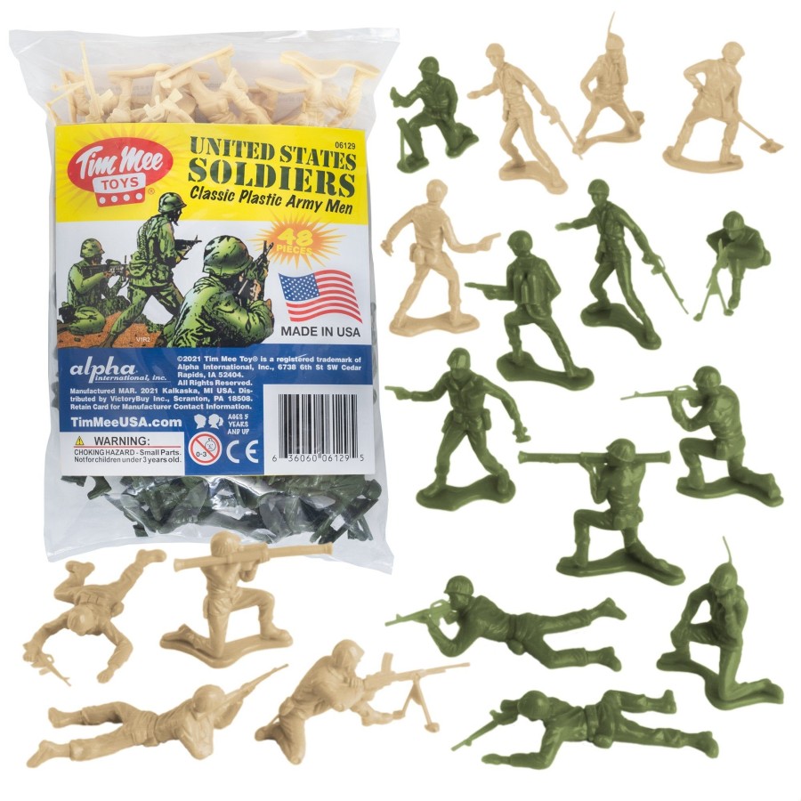 Era Tim Mee | Timmee Plastic Army Men-Green Vs Tan 48Pc Toy Soldier Figures-Made In Usa