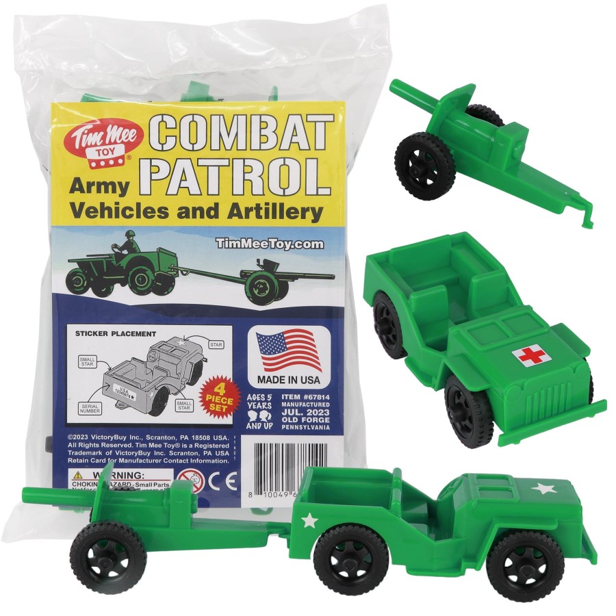 Era Tim Mee | Timmee Combat Patrol Willys & Artillery-Green 4Pc Playset Usa Made