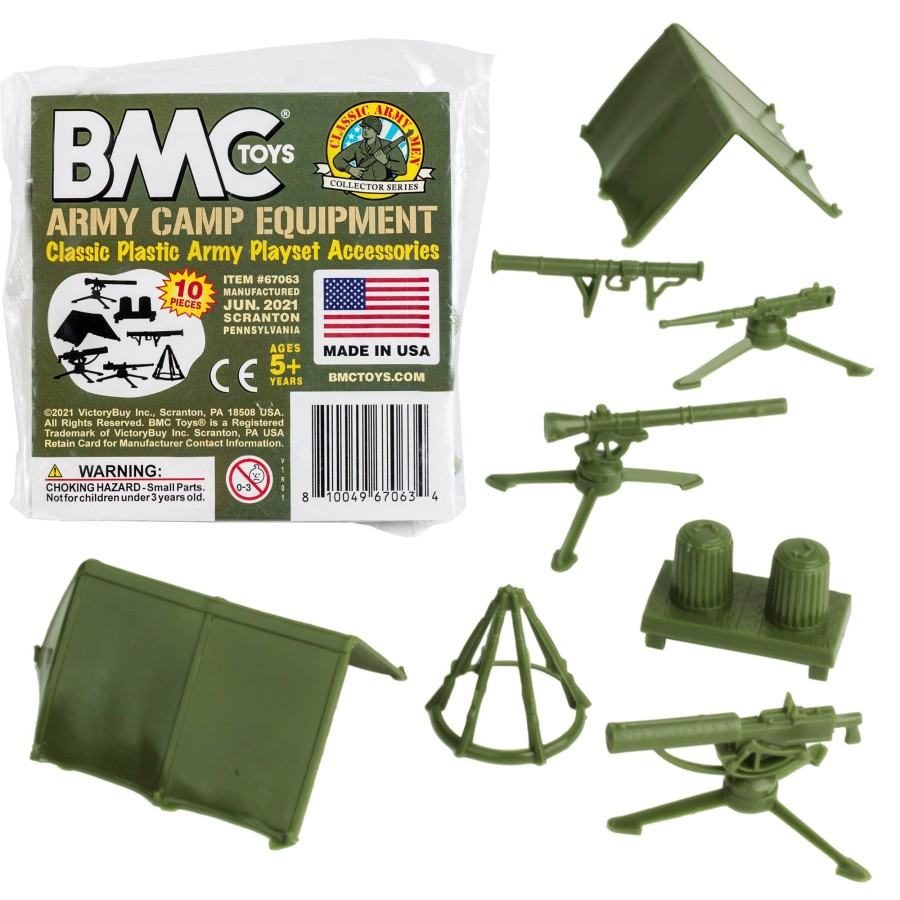 Era BMC Toys | Bmc Classic Plastic Army Men Camp Equipment-Od 10Pc Tents And Guns-Us Made