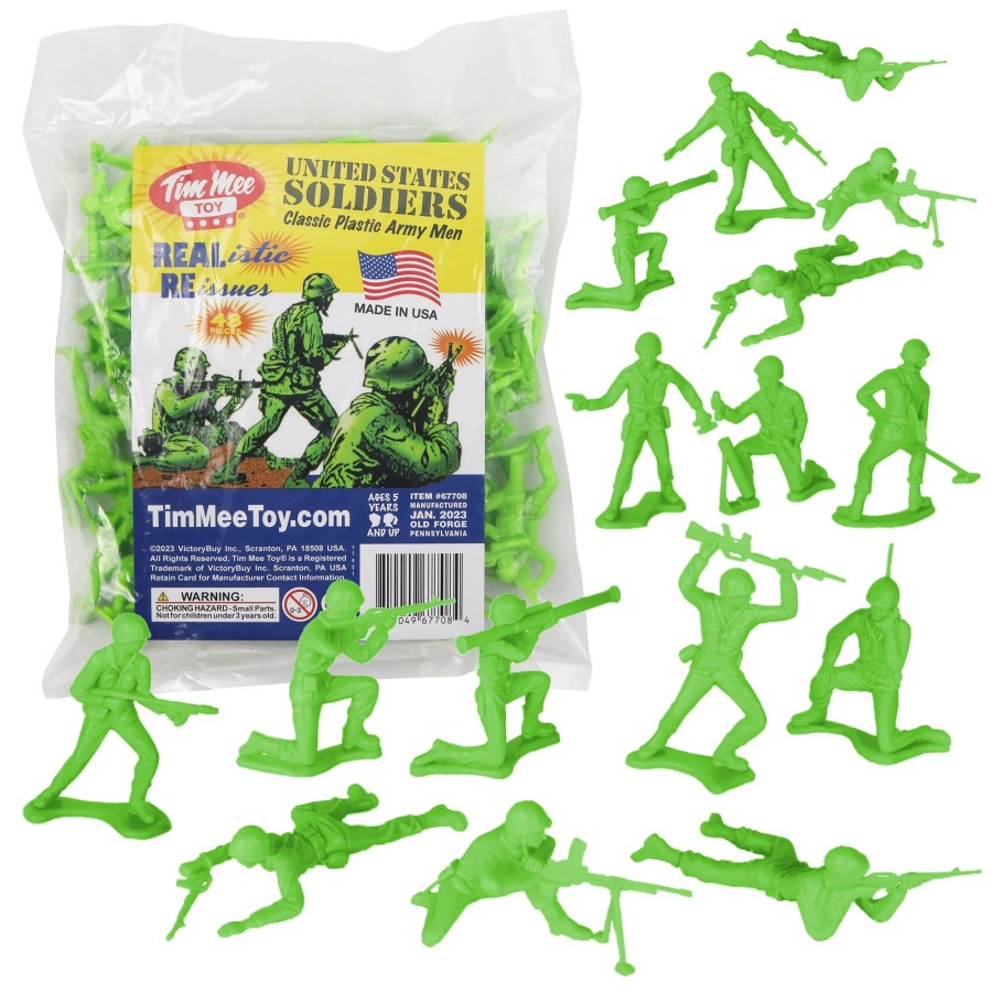 Era Tim Mee | Timmee Plastic Army Men-Lime Green 48Pc Toy Soldier Figures-Made In Usa