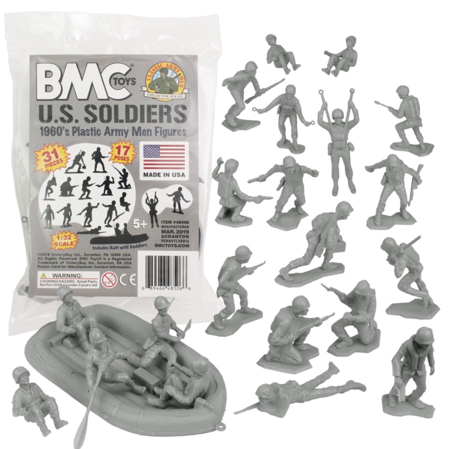 Era BMC Toys | Bmc Marx Plastic Army Men Us Soldiers-Gray 31Pc Ww2 Figures-Made In Usa