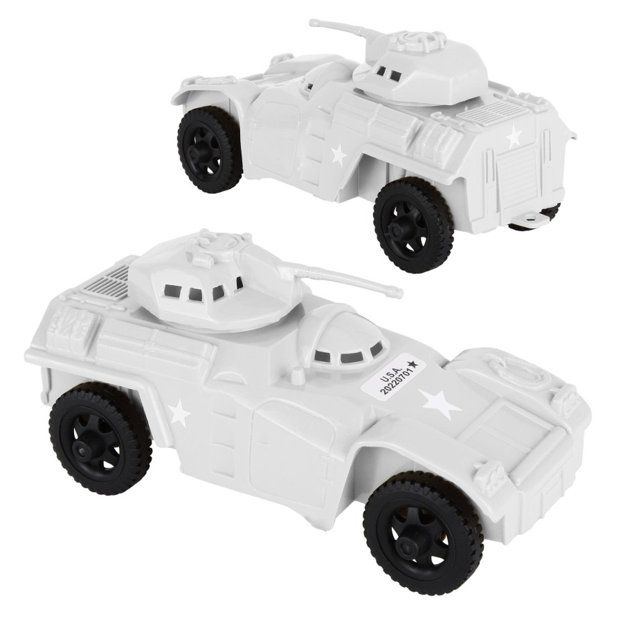 Era Tim Mee | Timmee Recon Patrol Armored Cars-White Plastic Army Men Scout Vehicles