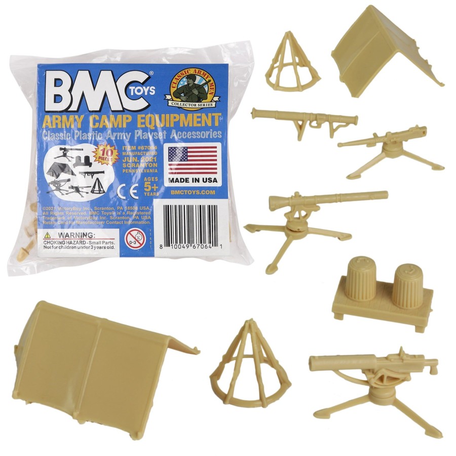 Era BMC Toys | Bmc Classic Plastic Army Men Camp Equipment-Tan 10Pc Tents And Guns-Usa Made