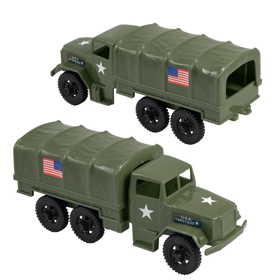 Era Tim Mee | Timmee Plastic Army Men Trucks-Olive Green M34 Deuce And A Half Cargo Vehicles