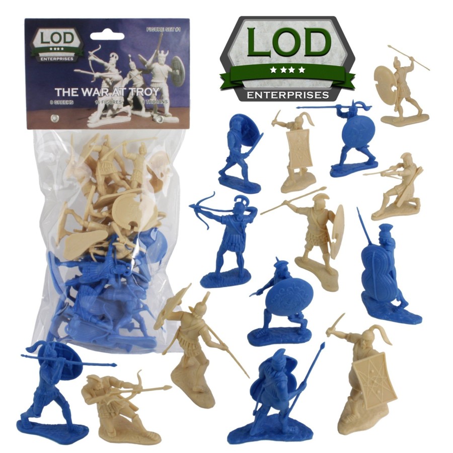 Era LOD | Lod Trojan War Greeks Vs. Trojans Soldiers: 16 Blue & Tan 1:30 Plastic Figures