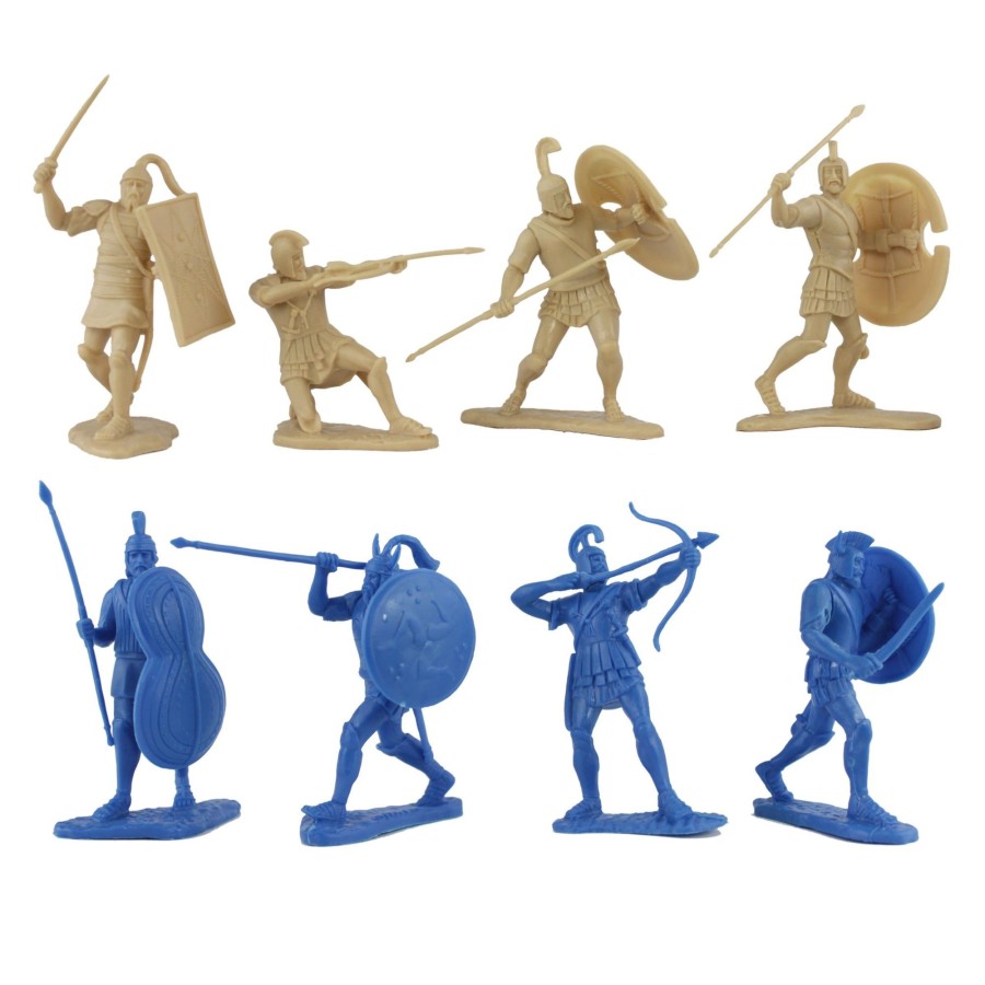 Era LOD | Lod Trojan War Greeks Vs. Trojans Soldiers: 16 Blue & Tan 1:30 Plastic Figures