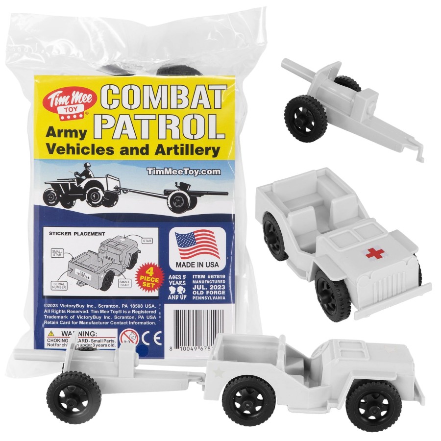 Era Tim Mee | Timmee Combat Patrol Willys & Artillery-White 4Pc Playset Usa Made