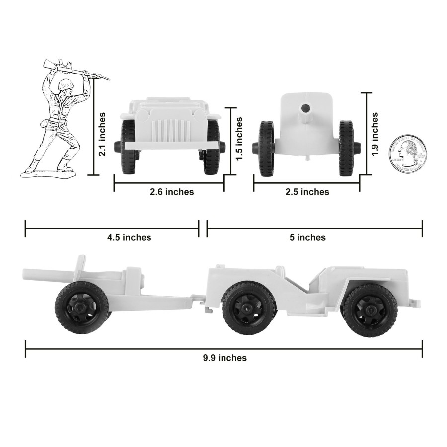 Era Tim Mee | Timmee Combat Patrol Willys & Artillery-White 4Pc Playset Usa Made