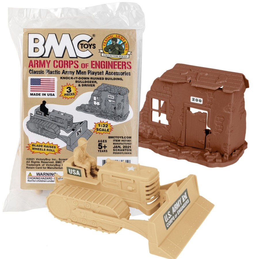 Era BMC Toys | Bmc Classic Army Corps Of Engineers Tan Bulldozer Building Plastic Army Men Set