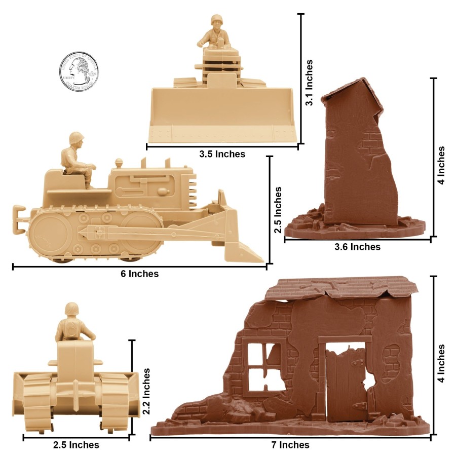 Era BMC Toys | Bmc Classic Army Corps Of Engineers Tan Bulldozer Building Plastic Army Men Set