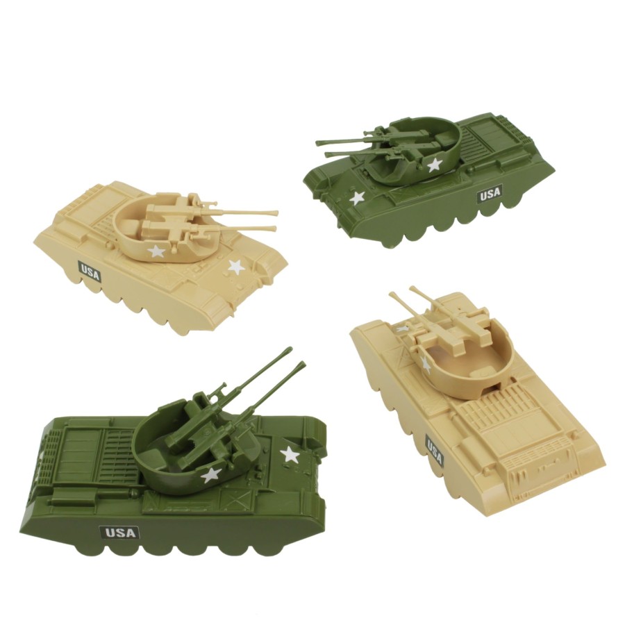 Era BMC Toys | Bmc Classic Payton Anti-Aircraft Tanks 4Pc Tan & Green Plastic Army Men Vehicles