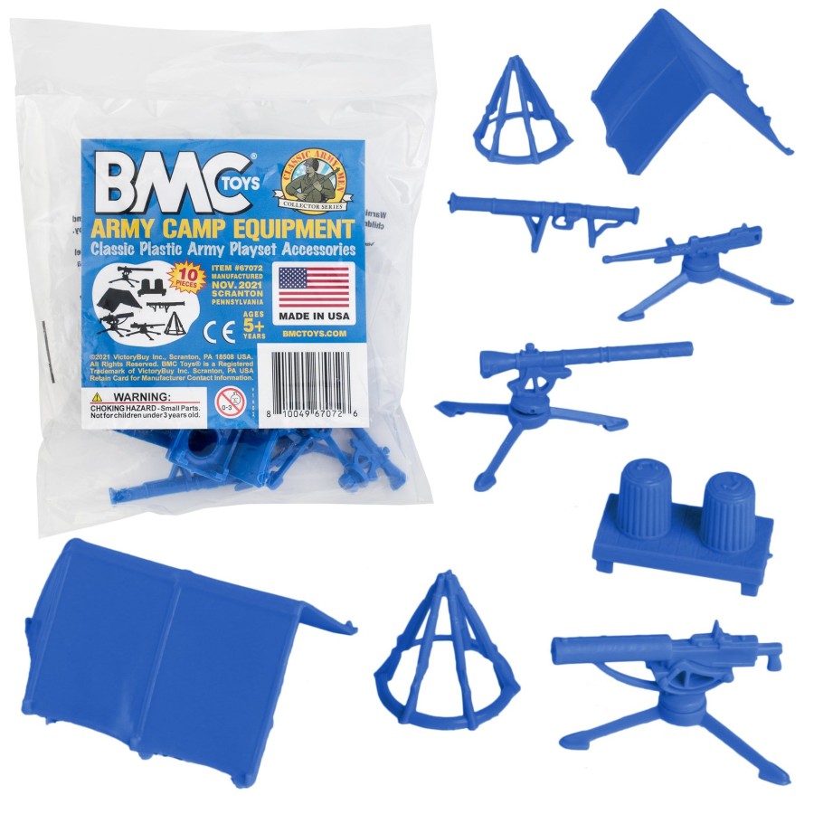 Era BMC Toys | Bmc Classic Plastic Army Men Camp Equipment-Blue 10Pc Tents And Guns-Us Made