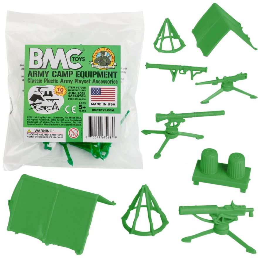 Era BMC Toys | Bmc Classic Plastic Army Men Camp Equipment-Green 10Pc Tents And Guns Us Made