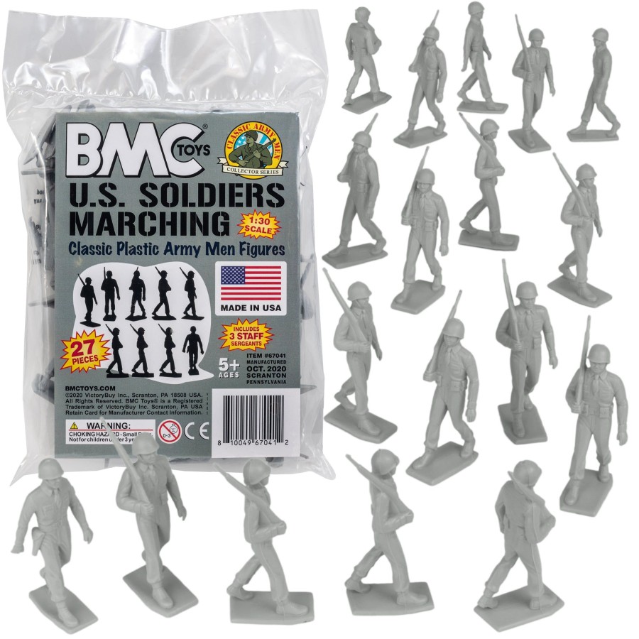 Era BMC Toys | Bmc Marx Plastic Army Men Marching Us Soldiers-Gray 27Pc Ww2 Figures-Us Made