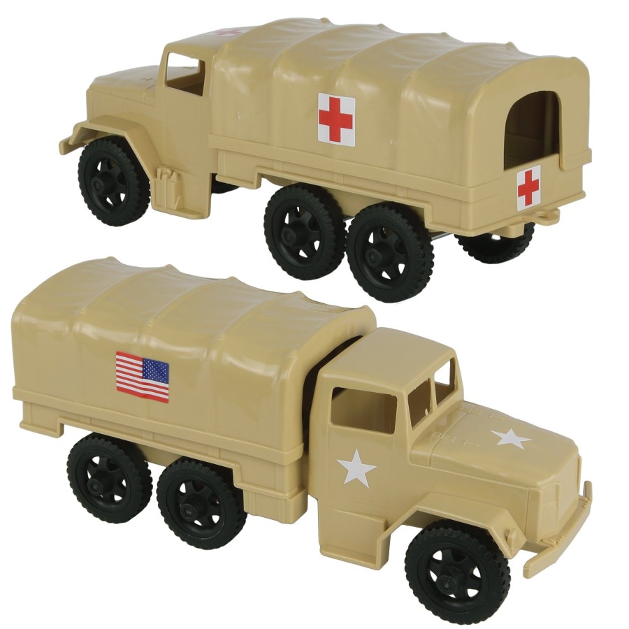 Era Tim Mee | Timmee Plastic Army Men Trucks-Tan M34 Deuce And A Half Cargo Vehicles Us Made