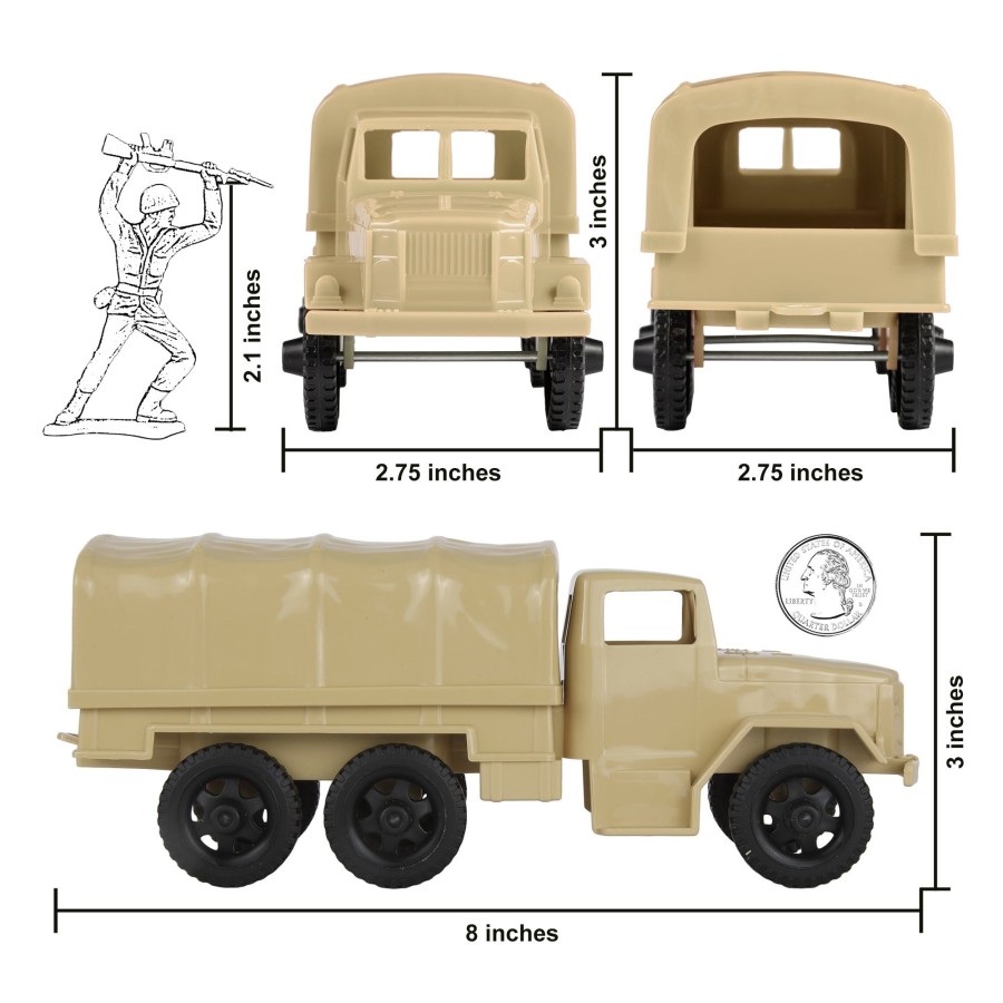 Era Tim Mee | Timmee Plastic Army Men Trucks-Tan M34 Deuce And A Half Cargo Vehicles Us Made