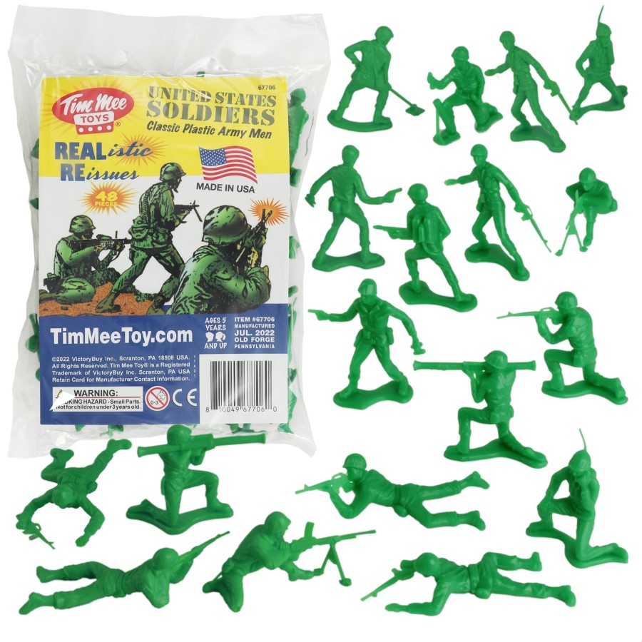 Era Tim Mee | Timmee Plastic Army Men-Green 48Pc Toy Soldier Figures-Made In Usa