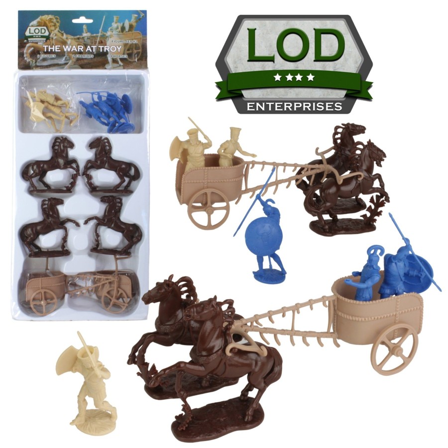 Era LOD | Lod Trojan War Greek Vs. Trojan Charioteers: 12 Blue & Tan 1:30 Plastic Figures