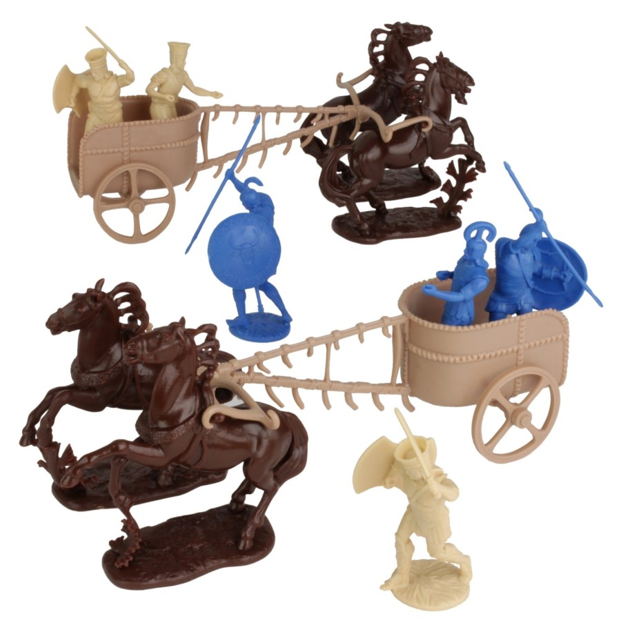 Era LOD | Lod Trojan War Greek Vs. Trojan Charioteers: 12 Blue & Tan 1:30 Plastic Figures